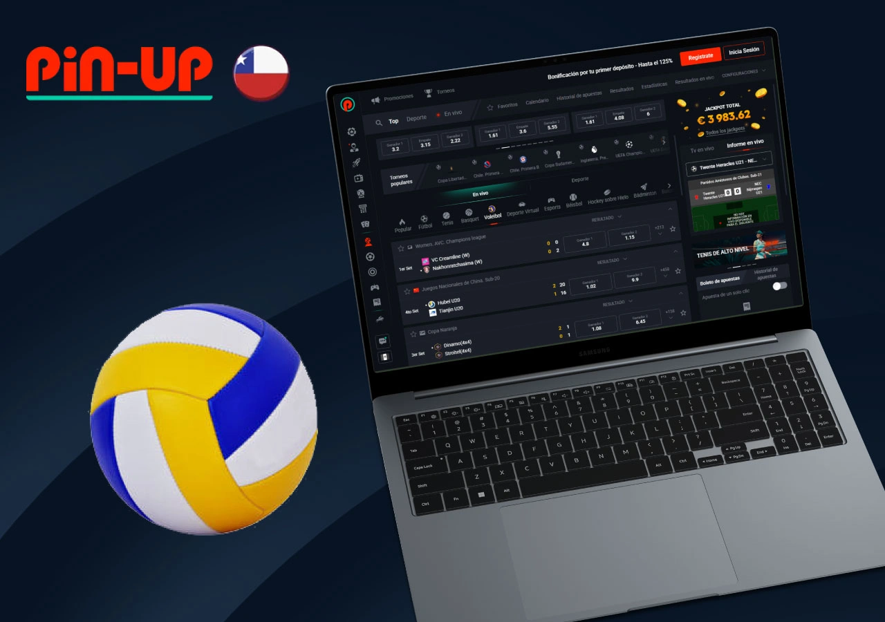 Pin-Up página de casino junto a una pelota de voleibol